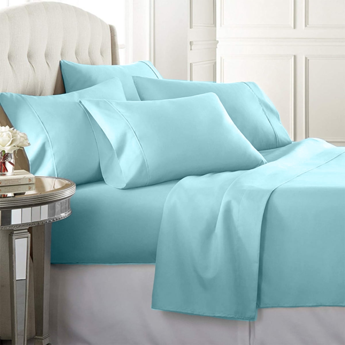 Luxury Home Super-Soft 1600 Series Double-Brushed 6 Pcs Bed Sheets Set (Full, Sky Blue)