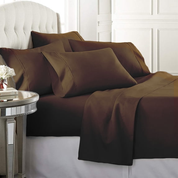 Luxury Home Super-Soft 1600 Series Double-Brushed 6 Pcs Bed Sheets Set (King, Chocolate)