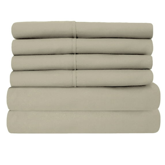 Luxury Home Super-Soft 1600 Series Double-Brushed 6 Pcs Bed Sheets Set (King, Khaki)