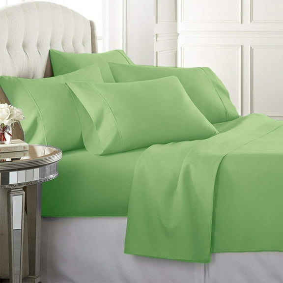 Luxury Home Super-Soft 1600 Series Double-Brushed 6 Pcs Bed Sheets Set (King, Mint)