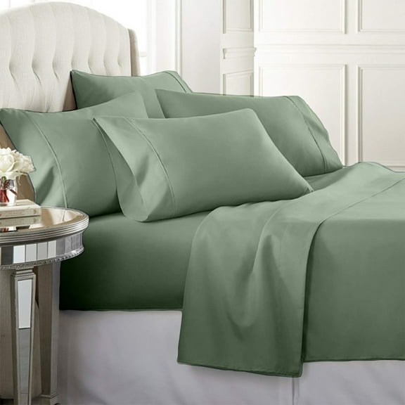 Luxury Home Super-Soft 1600 Series Double-Brushed 6 Pcs Bed Sheets Set (King, Sage)