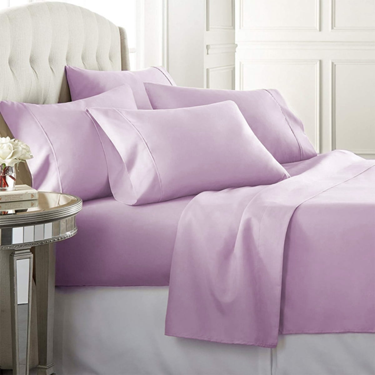 Luxury Home Super-Soft 1600 Series Double-Brushed 6 Pcs Bed Sheets Set (Queen, Lilac)