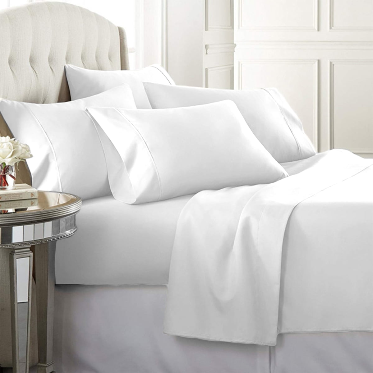 Queen White Microfiber Bamboo 6-Piece Sheet Set