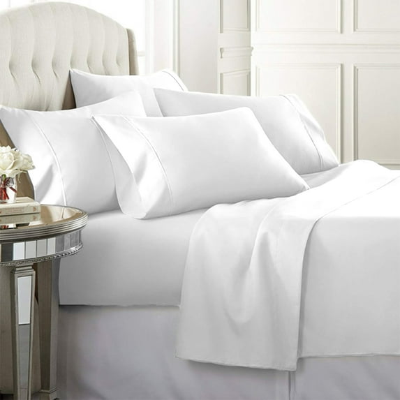 Luxury Home Super-Soft 1600 Series Double-Brushed 6 Pcs Bed Sheets Set (Queen, White)