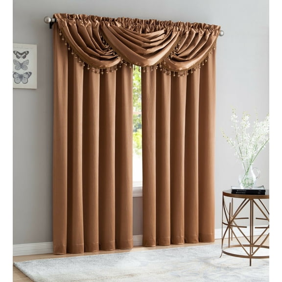 Luxury Home Textiles Bridget 5 Piece Crushed Satin Curtain Set with Beaded Austrian Valances (Rust)