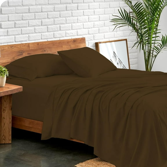 Luxury Hotel Bed Sheets and Pillowcase Set 1000 Thread Count 100% Cotton, 15" Inch Deep Pocket Premium Hotel Quality Smooth & Soft Bedding Sheet Set, Queen Size - Chocolate Solid