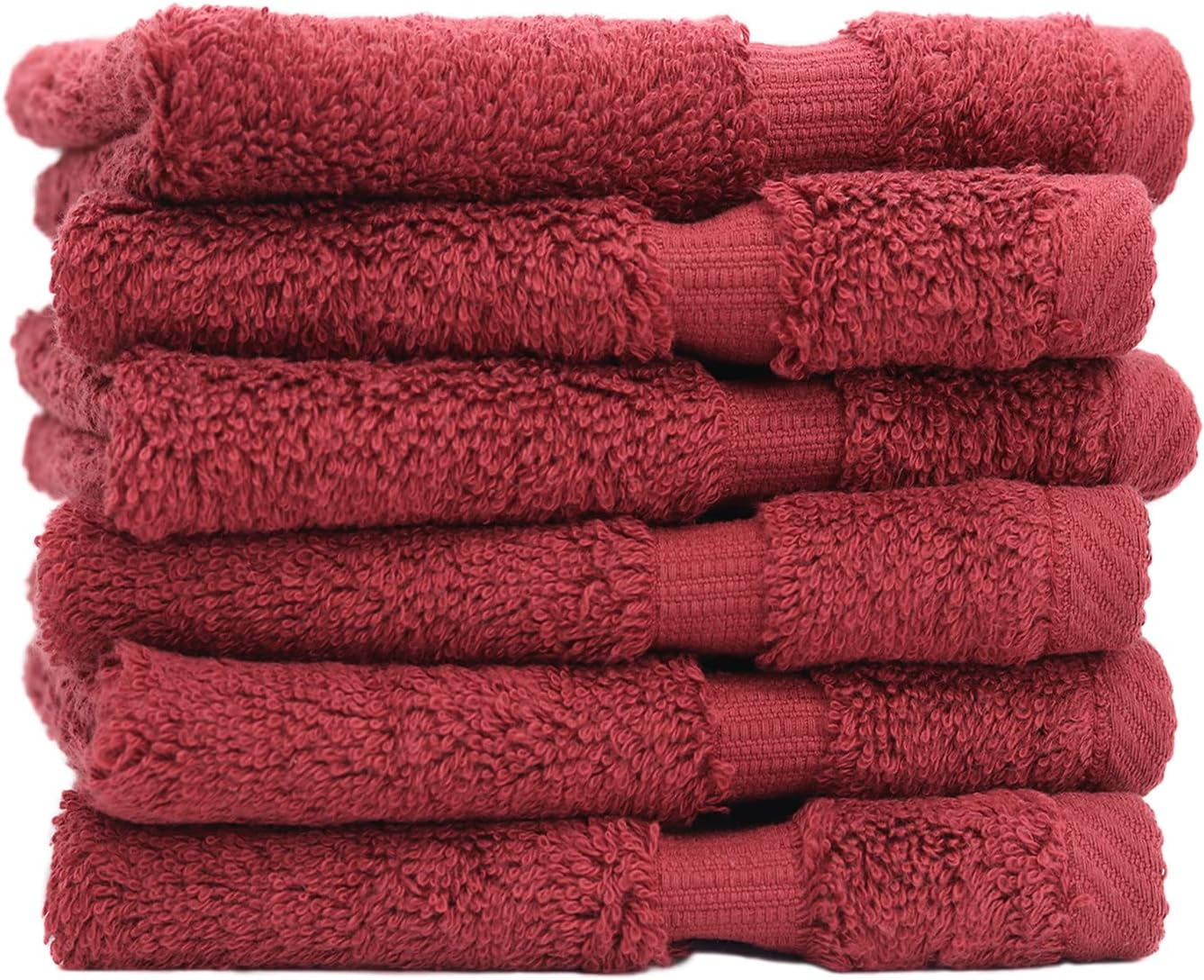 Luxury Hotel &  Collection, 100% Turkish Cotton 700 GSM Cloth, for Body wash, Makeup Remover & Cleaning, Baby, face, Dobby Border Soft washcloths Towel Set 13" X 13", Cranberry, Set of 6