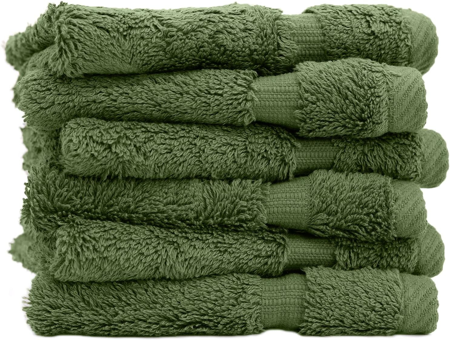 Luxury Hotel &  Collection, 100% Turkish Cotton 700 GSM Cloth, for Body wash, Makeup Remover & Cleaning, Baby, face, Dobby Border Soft washcloths Towel Set 13" X 13", Moss, Set of 6