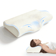 QUTOOL Memory Foam Cervical Neck Pillow, Dual Height Contour Support for Side, Back and Stomach Sleepers, Removable Cover, White