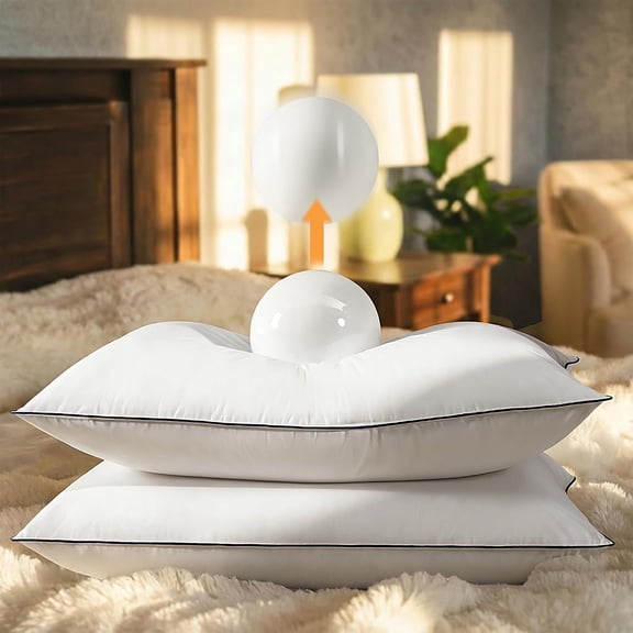 Luxury Hotel Goose Down Fiber Pillows Standard Size Set of 2, Medium Support Bed Pillows for Sleeping, 3-Layer Design with 400TC Cover, Down-Proof for Side & Sleepers