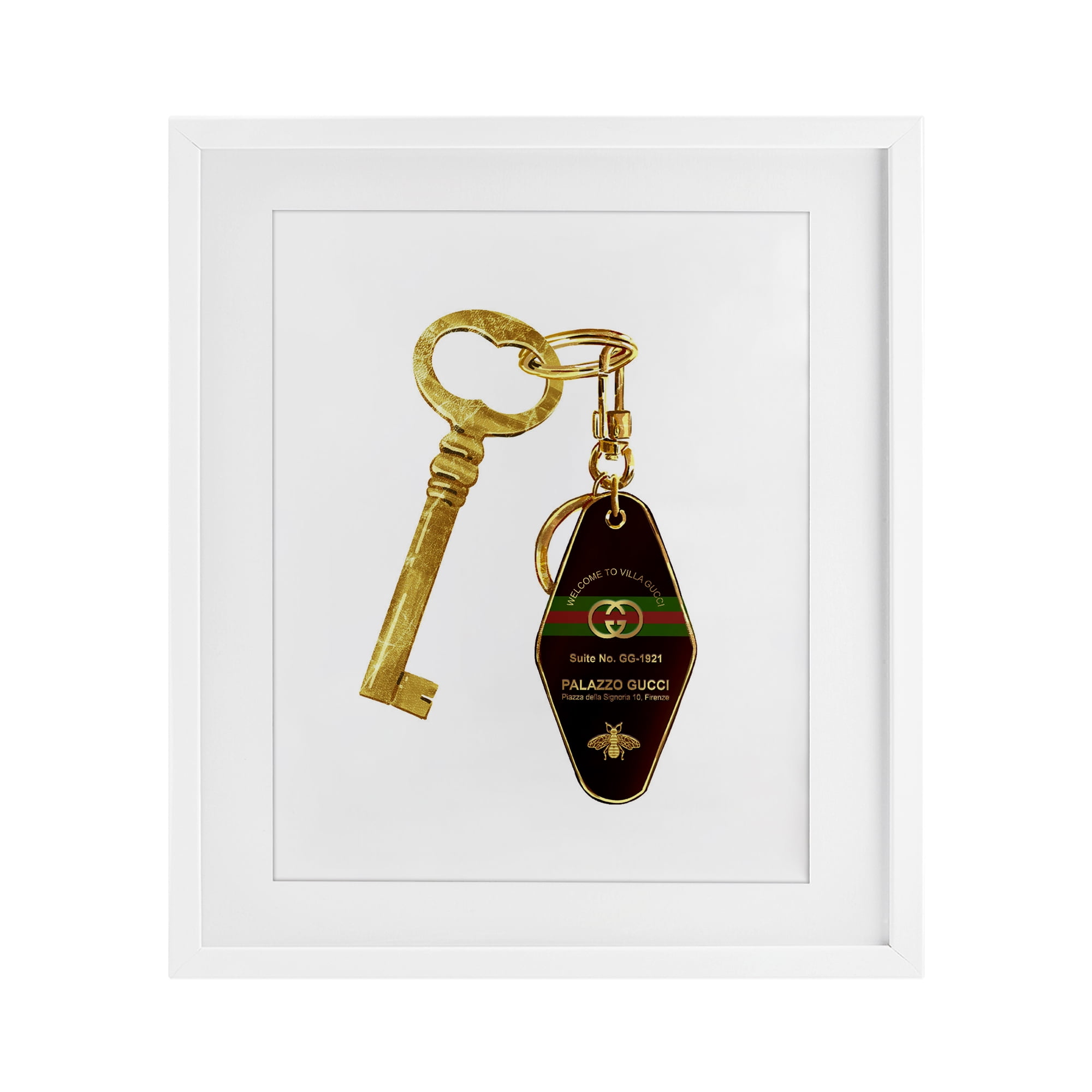 Luxury Hotel Key White Framed Print Under Glass, design by Ziwei Li