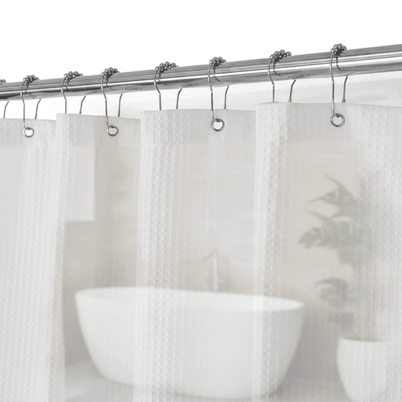 Luxury Hotel Quality Waffle Weave Shower Curtain, White Pique Pattern Water Repellent Fabric Bathroom Curtain, Machine Washable Standard Size 71 by 72 Inches