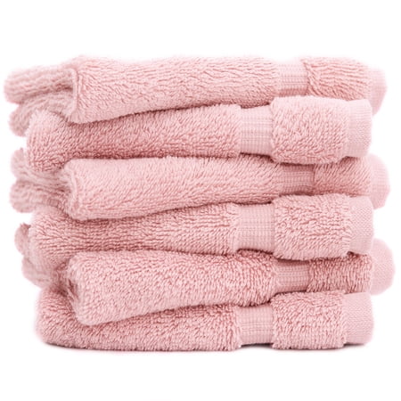 Luxury Hotel & Spa Collection, 100% Turkish Cotton 700 GSM Cloth, for Body wash, Makeup Remover & Facial Cleaning, face, Dobby Border Soft washcloths Towel Set 13" X 13", Pink, Set of 6