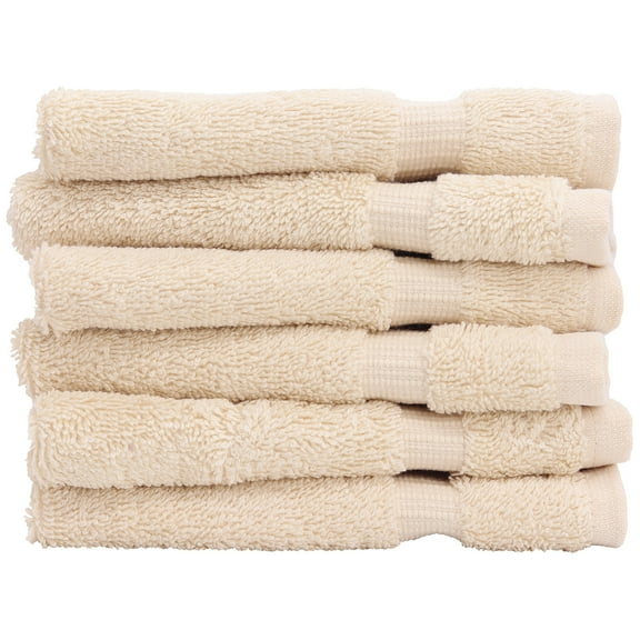 Luxury Hotel & Spa Collection, 100% Turkish Cotton 700 GSM Cloth, for Body wash, Makeup Remover & Facial Cleaning, face, Dobby Border Soft washcloths Towel Set 13" X 13", Beige, Set of 6