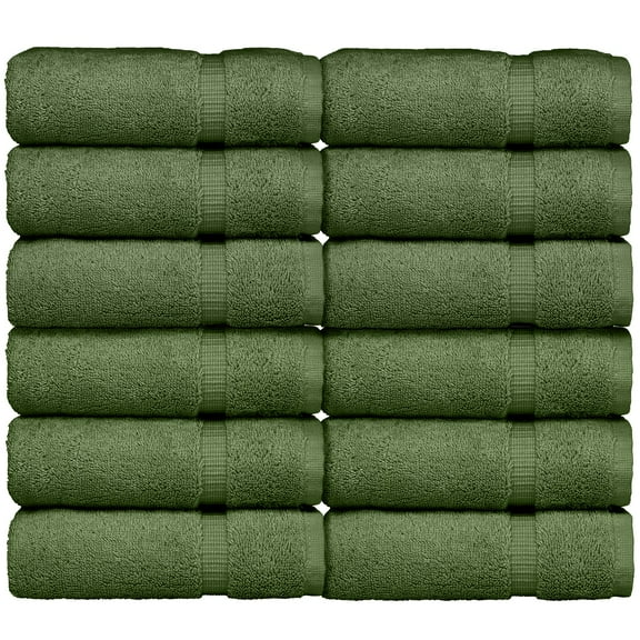 Luxury Hotel & Spa Collection, 100% Turkish Cotton 700 GSM Cloth, for Body wash, Makeup Remover & Facial Cleaning, face, Dobby Border Soft washcloths Towel Set 13" X 13", Moss, Set of 12