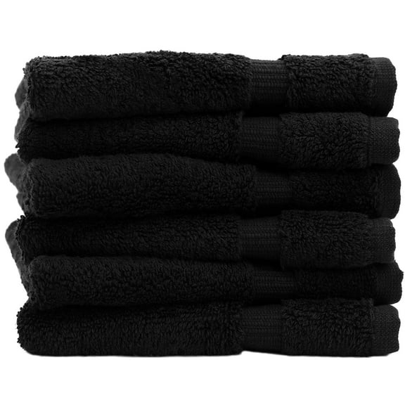 Luxury Hotel & Spa Collection, 100% Turkish Cotton 700 GSM Cloth, for Body wash, Makeup Remover & Facial Cleaning, face, Dobby Border Soft washcloths Towel Set 13" X 13", Black, Set of 6