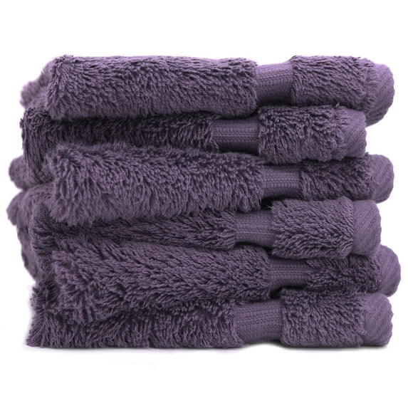 Luxury Hotel & Spa Collection, 100% Turkish Cotton 700 GSM Cloth, for Body wash, Makeup Remover & Facial Cleaning, face, Dobby Border Soft washcloths Towel Set 13" X 13", Plum, Set of 6