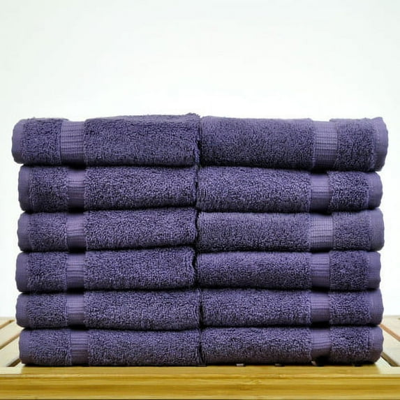 Luxury Hotel & Spa Collection Highly Absorbent, 100% Turkish Cotton 700 GSM, Eco Friendly Towel, for Bathroom, Gym and Kitchen Dobby Border Soft Towel Set (Plum, Wash Cloths - Set of 12)