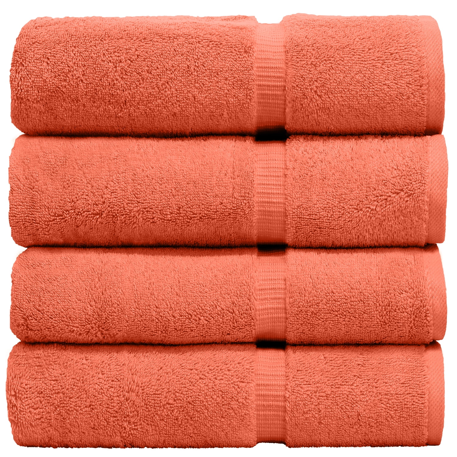 Luxury Hotel & Spa Collection Highly Absorbent, Quick Dry 100% Turkish Cotton 700 GSM, Eco Friendly Towel, for Bathroom Dobby Border Soft Bath Towel Set 27 X 54 -Coral, Bath Towels - Set of 4