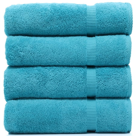 Luxury Hotel & Spa Collection Highly Absorbent, Quick Dry 100% Turkish Cotton 700 GSM, Eco Friendly Towel, for Bathroom Dobby Border Soft Bath Towel Set 27 X 54 -Aqua Blue, Bath Towels - Set of 4