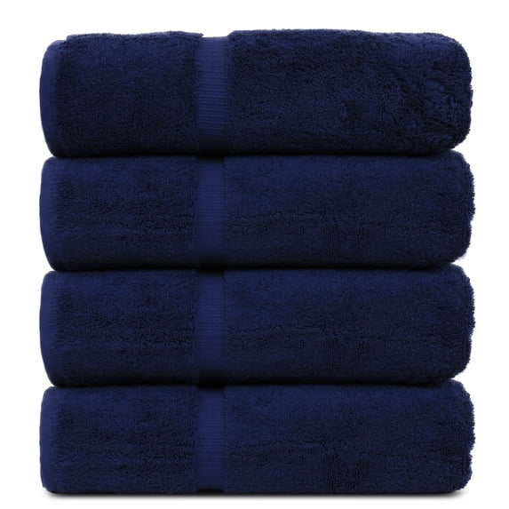 Luxury Hotel & Spa Collection Highly Absorbent, Quick Dry 100% Turkish Cotton 700 GSM, Eco Friendly Towel, for Bathroom Dobby Border Soft Bath Towel Set 27 X 54 -Navy Blue, Bath Towels - Set of 4