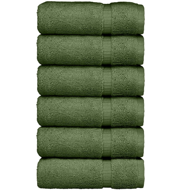 Luxury Hotel & Spa Collection, Quick Dry 100% Turkish Cotton 700 GSM, Eco Friendly Towel, for Bathroom, Gymand Kitchen Dobby Border Soft Hand Towel Set 16 X 30, Moss, Hand Towels - Set of 6