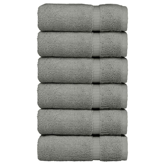 Luxury Hotel & Spa Collection, Quick Dry 100% Turkish Cotton 700 GSM, Eco Friendly Towel, for Bathroom, Gymand Kitchen Dobby Border Soft Hand Towel Set 16 X 30, Gray, Hand Towels - Set of 6