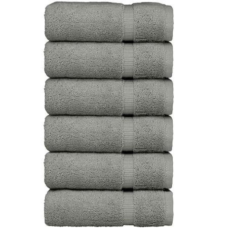 Luxury Hotel & Spa Collection, Quick Dry 100% Turkish Cotton 700 GSM, Eco Friendly Towel, for Bathroom, Gymand Kitchen Dobby Border Soft Hand Towel Set 16 X 30, Gray, Hand Towels - Set of 6