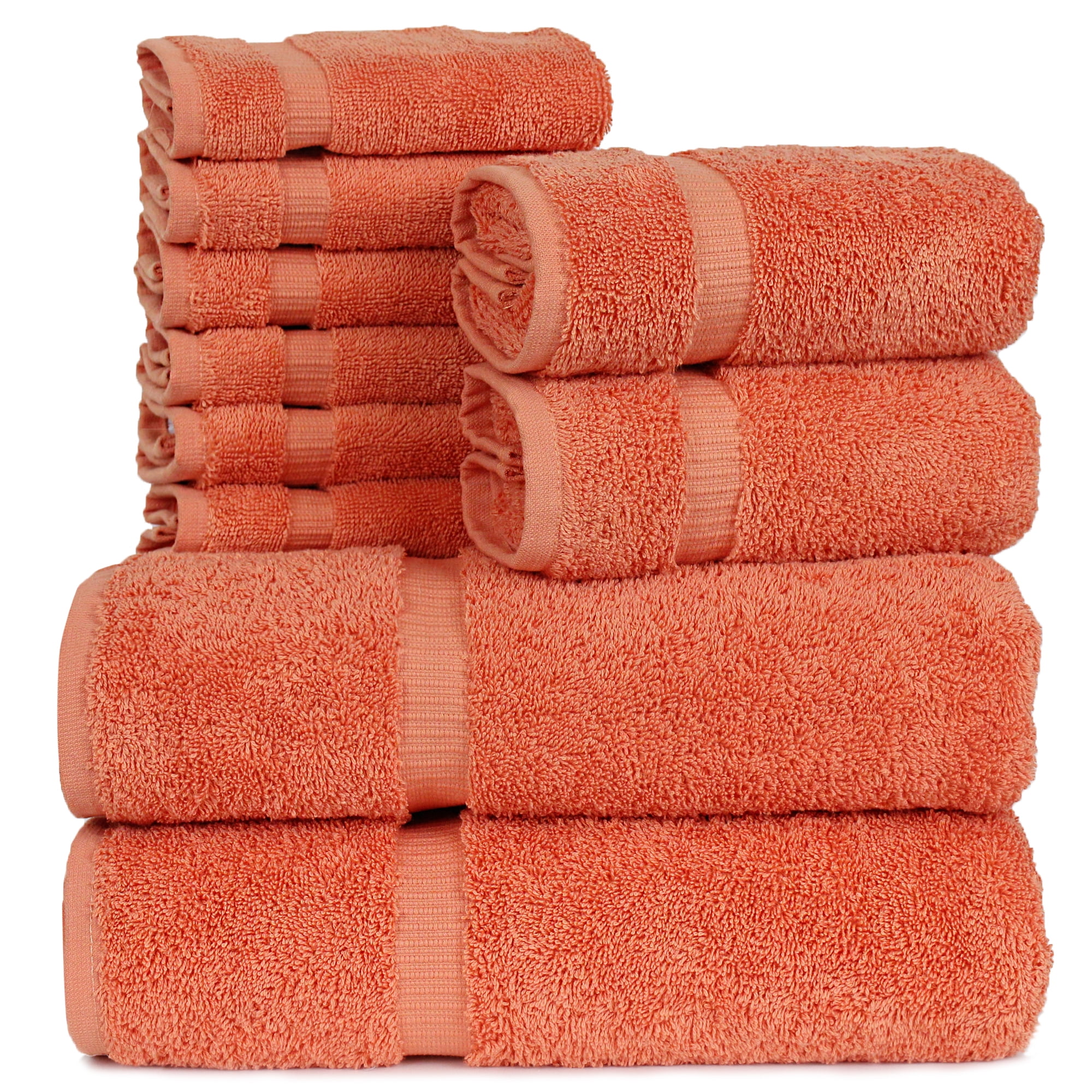 Luxury Coral Turkish Cotton 10-Piece Bath Towel Set