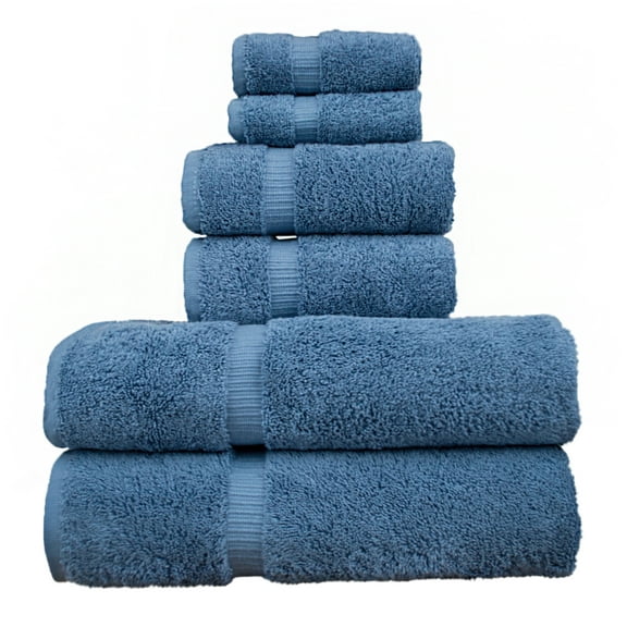 Luxury Hotel & Spa Collection, Quick Dry 100% Turkish Cotton, 700 GSM, Eco Friendly Towel, Bathroom and Kitchen Dobby Border Towels, 2-Bath Towel, 2-Hand Towel, 2-Washcloth-Bundle Set of 6, Wedgewood