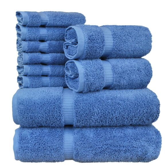 Luxury Hotel & Spa Collection, Quick Dry 100% Turkish Cotton, 700 GSM, Eco Friendly Towel, Bathroom and Kitchen Dobby Border Towels, 2-Bath Towel, 2-Hand Towel, 6-Washcloth-Bundle Set of 10, Wedgewood