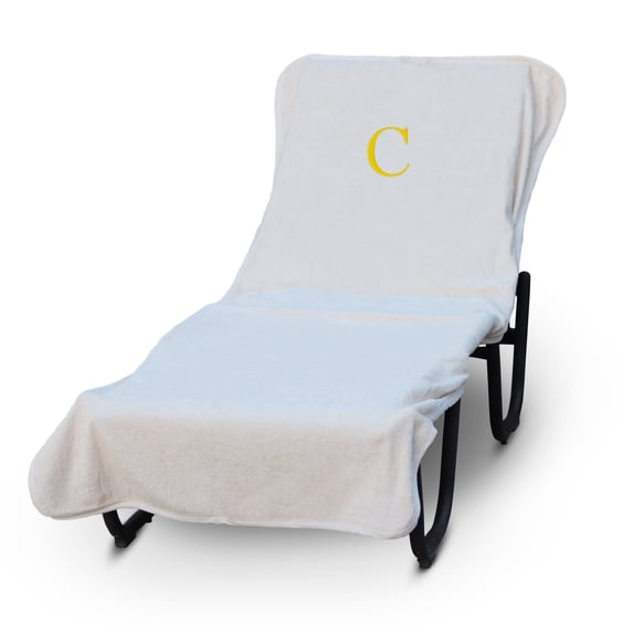 Luxury Hotel & Spa Monogrammed Pool Chaise Lounge Cover, Block Letter Embroidered Towel - Extra Absorbent 100% Turkish Cotton- Soft Terry Finish - Hotel-Style, Standard Size - White - Black Letter C