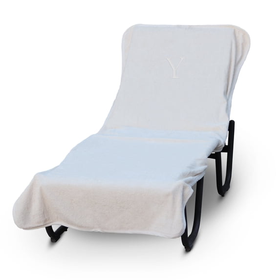Luxury Hotel & Spa Monogrammed Pool Chaise Lounge Cover, Block Letter Embroidered Towel - Extra Absorbent 100% Turkish Cotton- Soft Terry Finish - Hotel-Style, Standard Size - White - Gold Letter Y