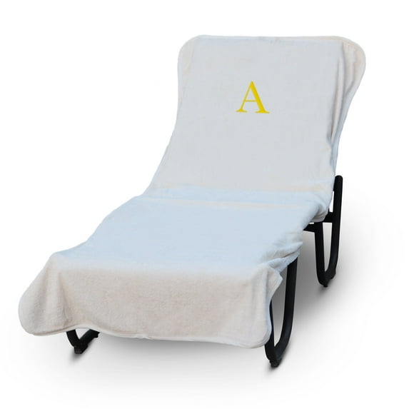 Luxury Hotel & Spa Monogrammed Pool Chaise Lounge Cover, Block Letter Embroidered Towel - Extra Absorbent 100% Turkish Cotton- Soft Terry Finish - Hotel-Style, Standard Size - White - Black Letter A