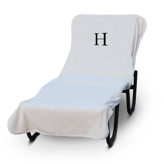 Luxury Hotel & Spa Monogrammed Pool Chaise Lounge Cover, Block Letter Embroidered Towel - Extra Absorbent 100% Turkish Cotton- Soft Terry Finish - Hotel-Style, Standard Size - White - Black Letter H