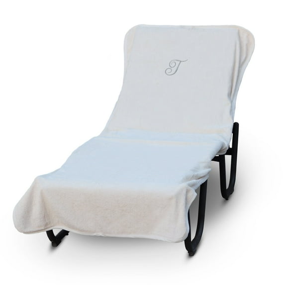 Luxury Hotel & Spa Monogrammed Pool Chaise Lounge Cover, Silver Embroidered Towel - Extra Absorbent 100% Turkish Cotton- Soft Terry Finish - Hotel-Style, Standard Size - Script T White