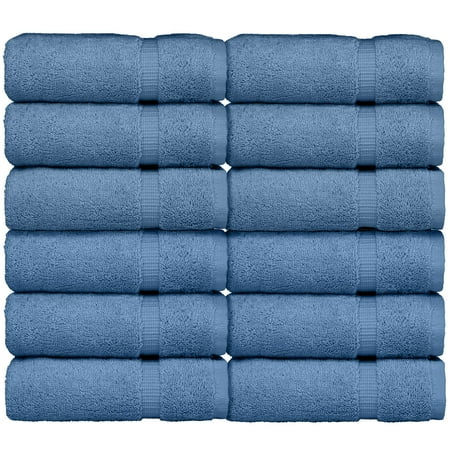 Luxury Hotel & Spa Quality, 100% Turkish Cotton 700 GSM Cloth, for Body wash, Makeup & Facial Cleaning, face, loofah, Dobby Border Soft washcloths Towel Set 13" X 13", Wedgewood, Set of 12