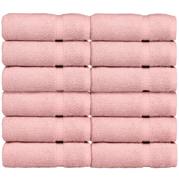 Luxury Hotel & Spa Quality, 100% Turkish Cotton 700 GSM Cloth, Towel, for Body wash, Makeup & Facial Cleaning, face, loofah, Dobby Border Soft washcloths Towel Set 13" X 13", Pink, Set of 12