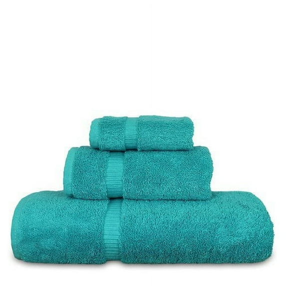 Luxury Hotel & Spa Quality Collection, Quick Dry 100% Turkish Cotton, 750+ GSM, Eco Friendly Towel Set, Bathroom and Kitchen Dobby Border Towels, Bath Towel, Hand Towel, Washcloths (3 Piece, Aqua)