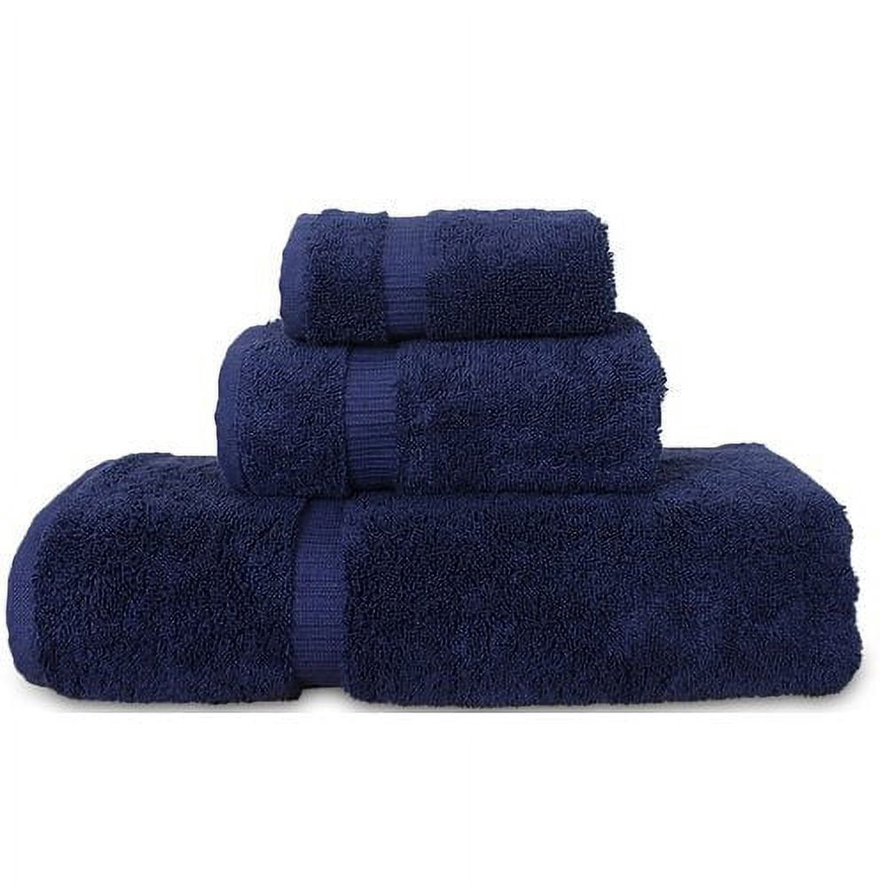 Luxury Hotel & Spa Quality Collection, Quick Dry 100% Turkish Cotton, 750+ GSM, Eco Friendly Towel Set, Bathroom and Kitchen Dobby Border Towels, Bath Towel, Hand Towel, Washcloths (3 Piece, Navy)