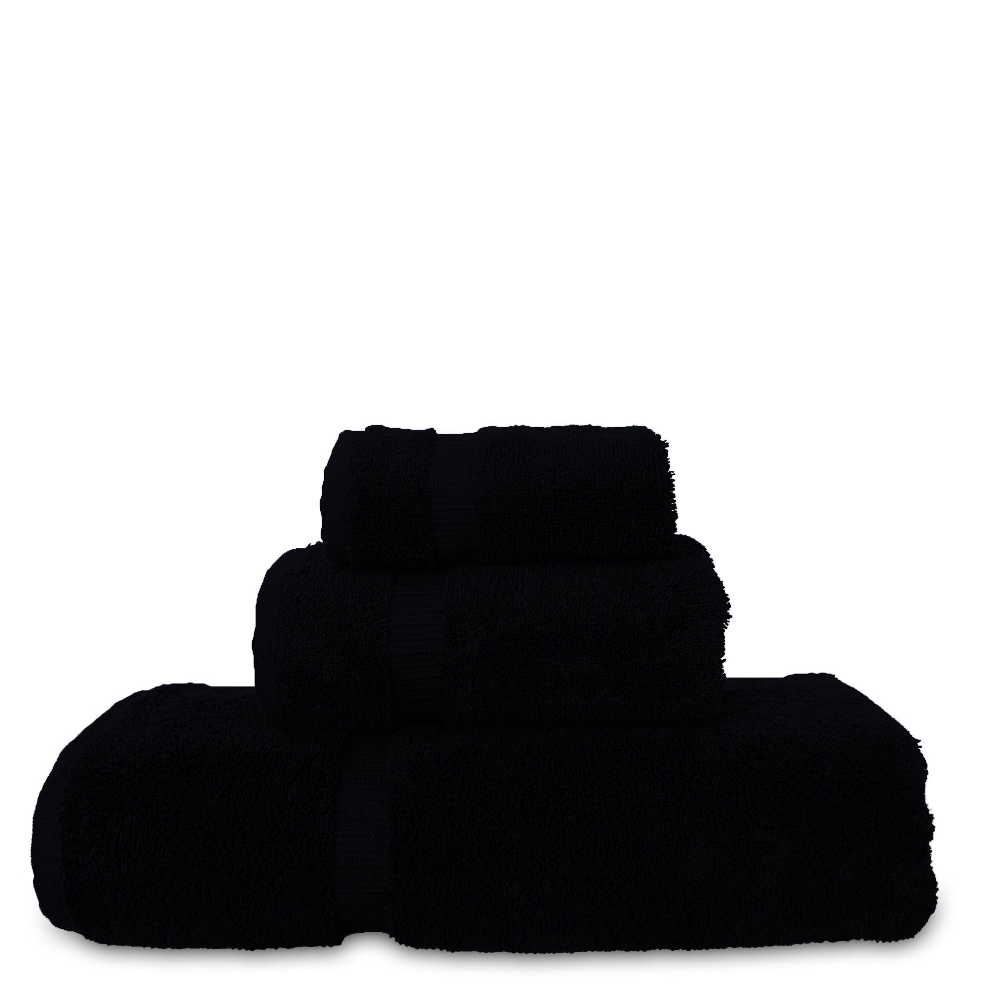 Luxury Hotel & Spa Quality Collection, Quick Dry 100% Turkish Cotton, 750+ GSM, Eco Friendly Towel Set, Bathroom and Kitchen Dobby Border Towels, Bath Towel, Hand Towel, Washcloths (3 Piece, Black)