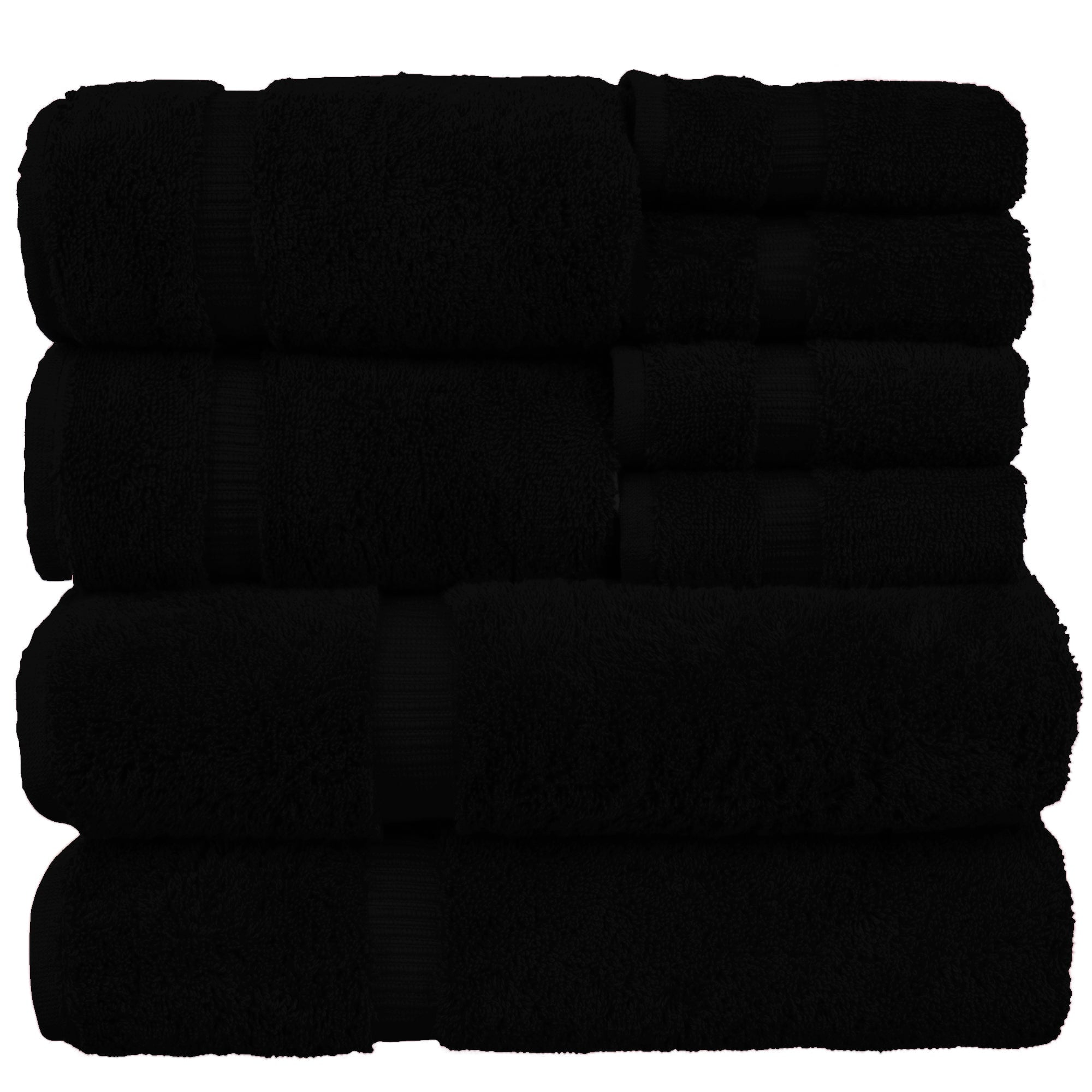 Luxury Hotel & Spa Quality, Highly Absorbent 100% Turkish Cotton, 750+ GSM, Eco Friendly Towel, Bathroom and Kitchen Dobby Border Towels, 2 Bath Towel, 2 Hand Towel, 4 Washcloths (8 Piece, Black)