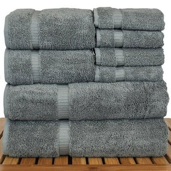 Luxury Hotel & Spa Quality, Highly Absorbent 100% Turkish Cotton, 750+ GSM, Eco Friendly Towel, Bathroom and Kitchen Dobby Border Towels, 2 Bath Towel, 2 Hand Towel, 4 Washcloths (8 Piece, Gray)
