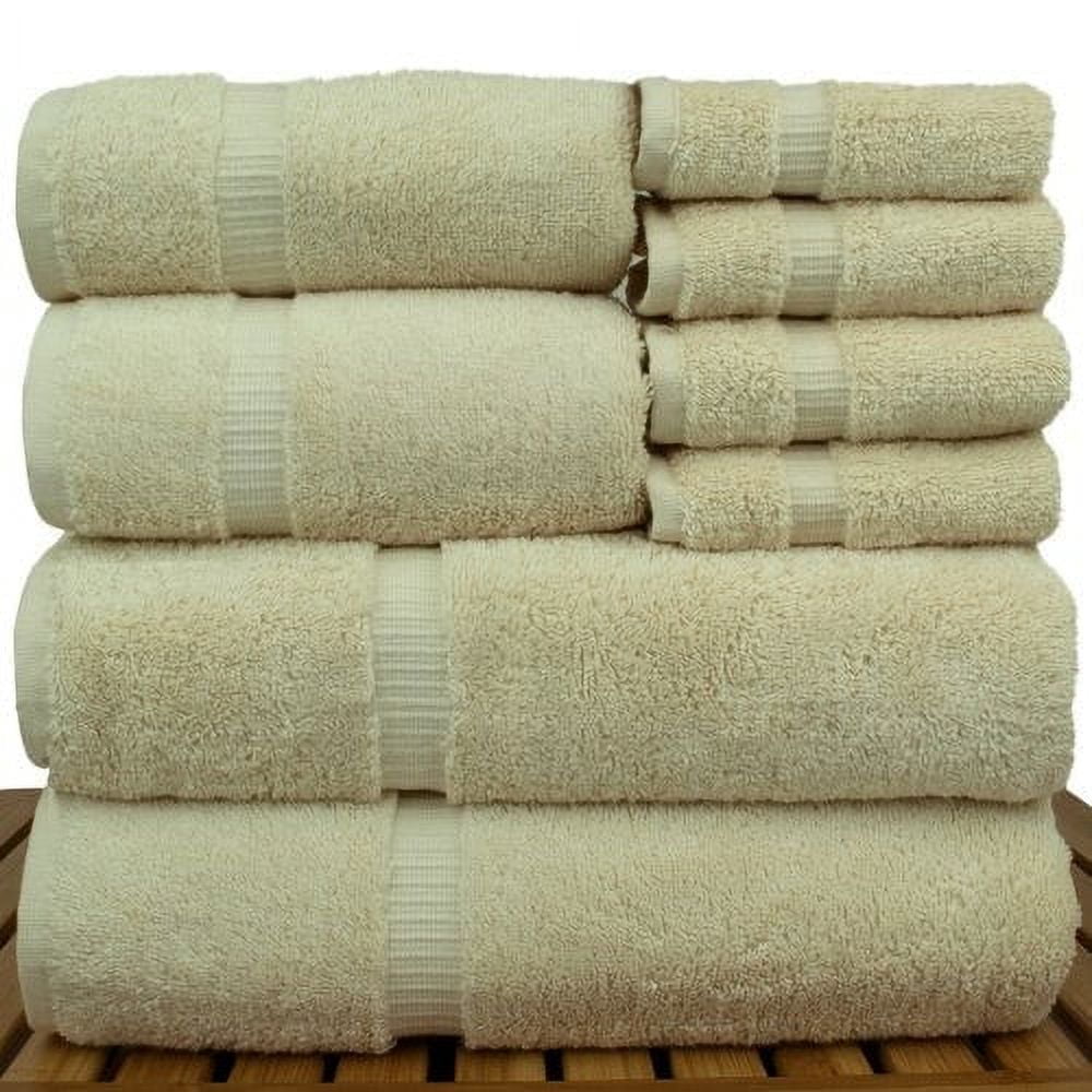 Luxury Hotel & Spa Quality, Highly Absorbent 100% Turkish Cotton, 750+ GSM, Eco Friendly Towel, Bathroom and Kitchen Dobby Border Towels, 2 Bath Towel, 2 Hand Towel, 4 Washcloths (8 Piece, Beige)