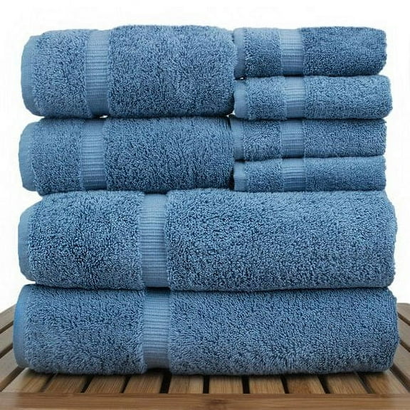 Luxury Hotel & Spa Quality, Highly Absorbent 100% Turkish Cotton, 750+ GSM, Eco Friendly Towel, Bathroom and Kitchen Dobby Border Towels, 2 Bath Towel, 2 Hand Towel, 4 Washcloths (8 Piece, Wedgewood)
