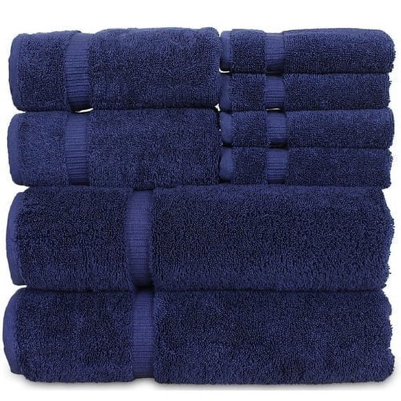 Luxury Hotel & Spa Quality, Highly Absorbent 100% Turkish Cotton, 750+ GSM, Eco Friendly Towel, Bathroom and Kitchen Dobby Border Towels, 2 Bath Towel, 2 Hand Towel, 4 Washcloths (8 Piece, Navy)