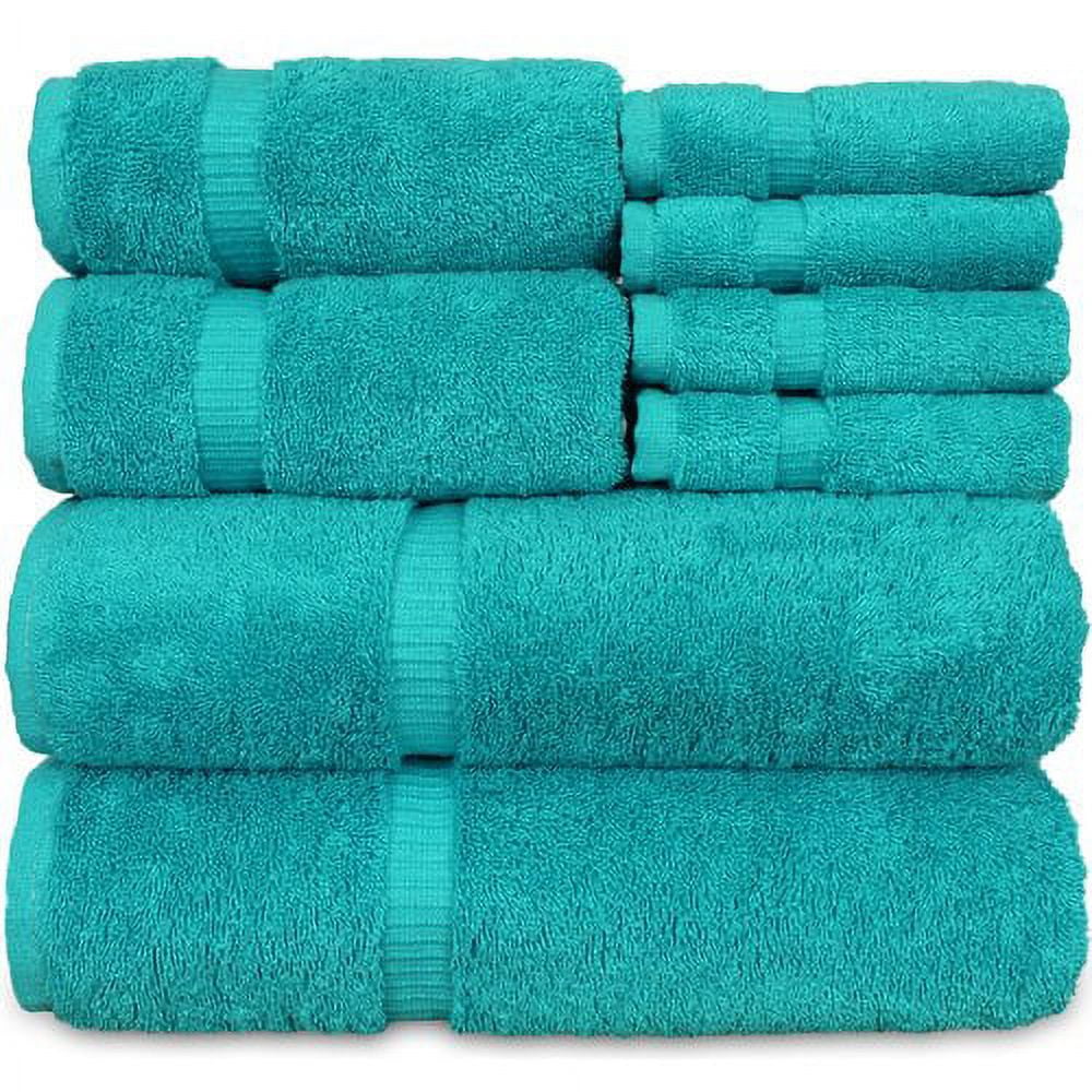 Luxury Hotel & Spa Quality, Highly Absorbent 100% Turkish Cotton, 750+ GSM, Eco Friendly Towel, Bathroom and Kitchen Dobby Border Towels, 2 Bath Towel, 2 Hand Towel, 4 Washcloths (8 Piece, Aqua Blue)