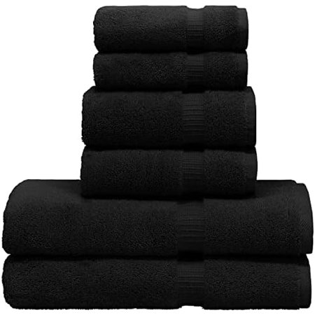 Luxury Hotel & Spa Quality, Quick Dry 100% Turkish Cotton, 700 GSM, Eco Friendly Towel, Bathroom And Kitchen Dobby Border Towels, 2-Bath Towel, 2-Hand Towel, 2-Washcloth (Bundle Set Of 6, Black)