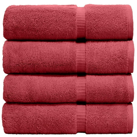Luxury Hotel & Spa Quality, Quick Dry 100% Turkish Cotton 700 GSM, Eco Friendly Towel, for Bathroom Dobby Border Soft Bath Towel Set 27 X 54, Cranberry, Bath Towels - Set of 4