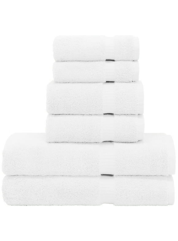 Luxury Hotel & Spa Quality, Quick Dry 100% Turkish Cotton, 700 GSM, Eco Friendly Towel, Bathroom and Kitchen Dobby Border Towels, 2-Bath Towel, 2-Hand Towel, 2-Washcloth (Bundle Set of 6, White)